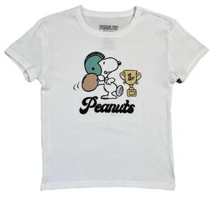 NWT Peanuts Snoopy Football Trophy Graphic T Shirt Women S White Cartoon Tee